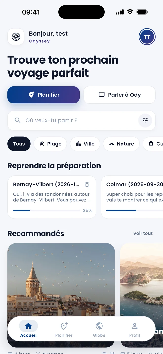 Écran d'accueil d'Odyssey