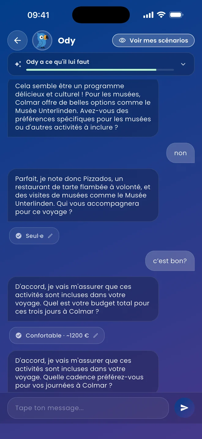Conversation avec Ody dans l'application