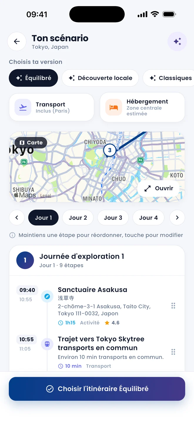 Un scénario de voyage sur la carte